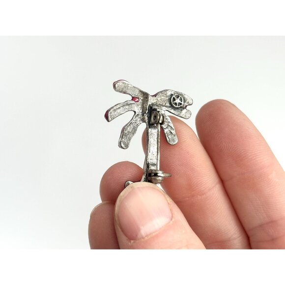 Fuchsia Pink Rhinestoned Palm Tree Figural Vintage Costume Jewelry Brooch - Picture 9 of 10